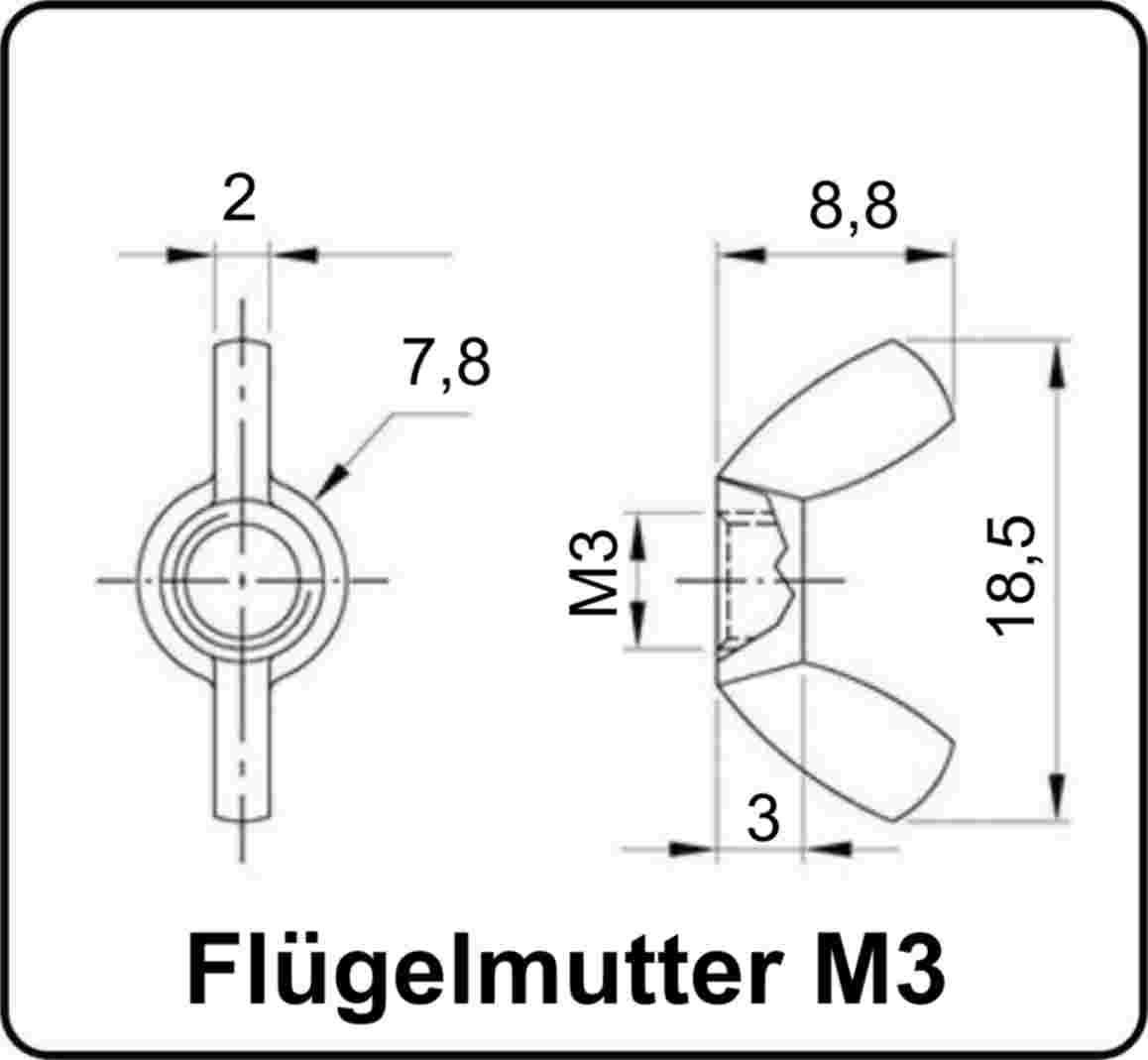 Flügelmuttern M3 Edelstahl A2 V2A 304 DIN315 15 Stk.