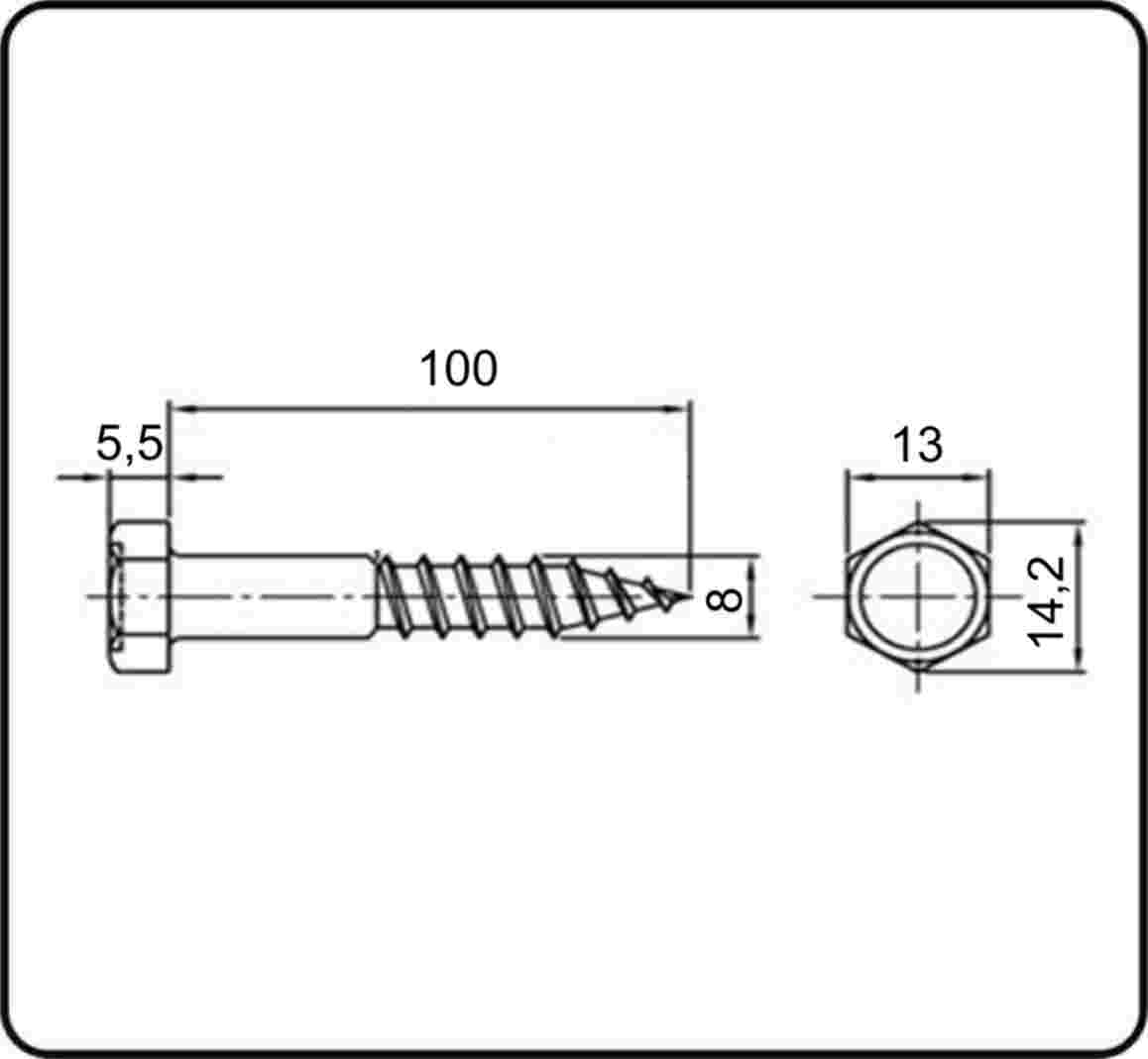 Sechskant Holzschraube 8x30mm bis 8x200 Edelstahl DIN571