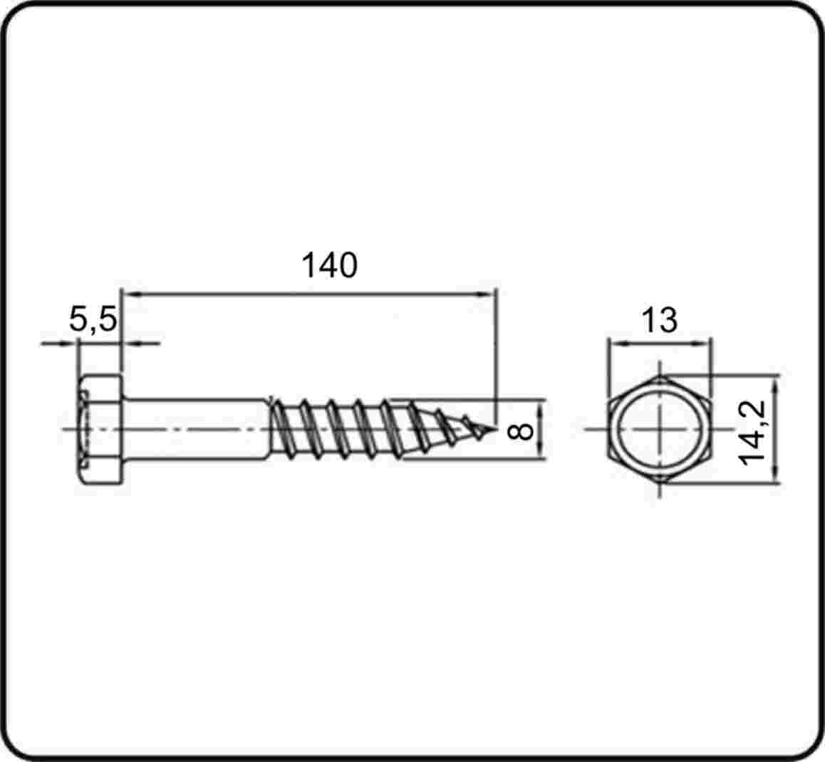 Sechskant Holzschraube 8x30mm bis 8x200 Edelstahl DIN571