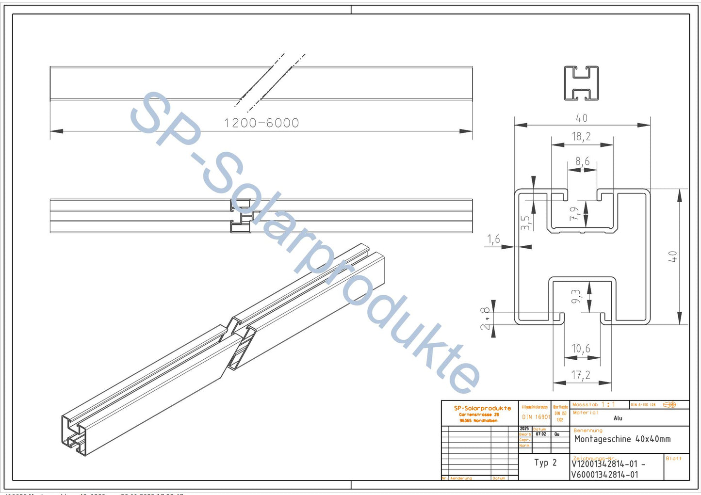 PV Montageschiene Alu Profil Typ2 40x40mm Länge 1,2m-6m Photovoltaik Aluminium