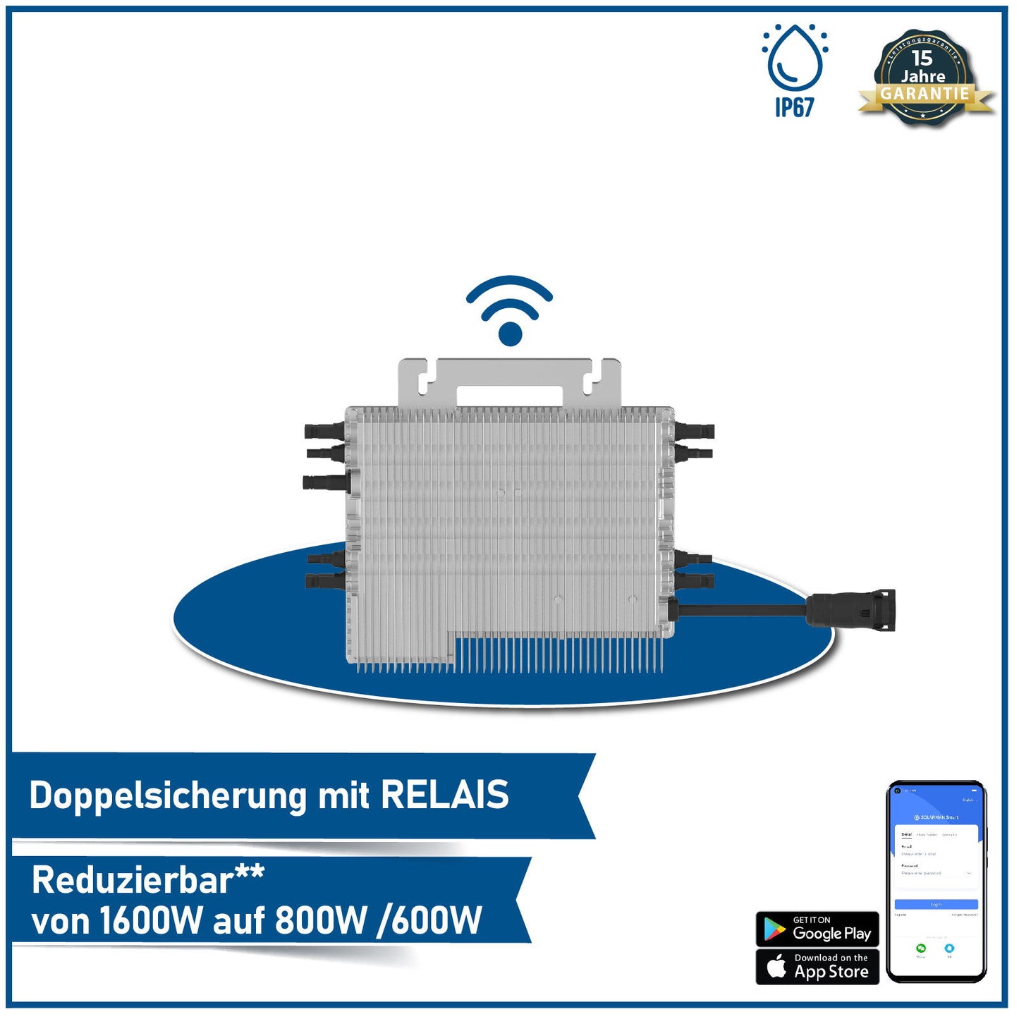 Deye Wechselrichter 1600W SUN-M160G4-EU-Q0 | Photovoltaik WIFI Mikrowechselrichter (drosselbar auf 800W/600W)