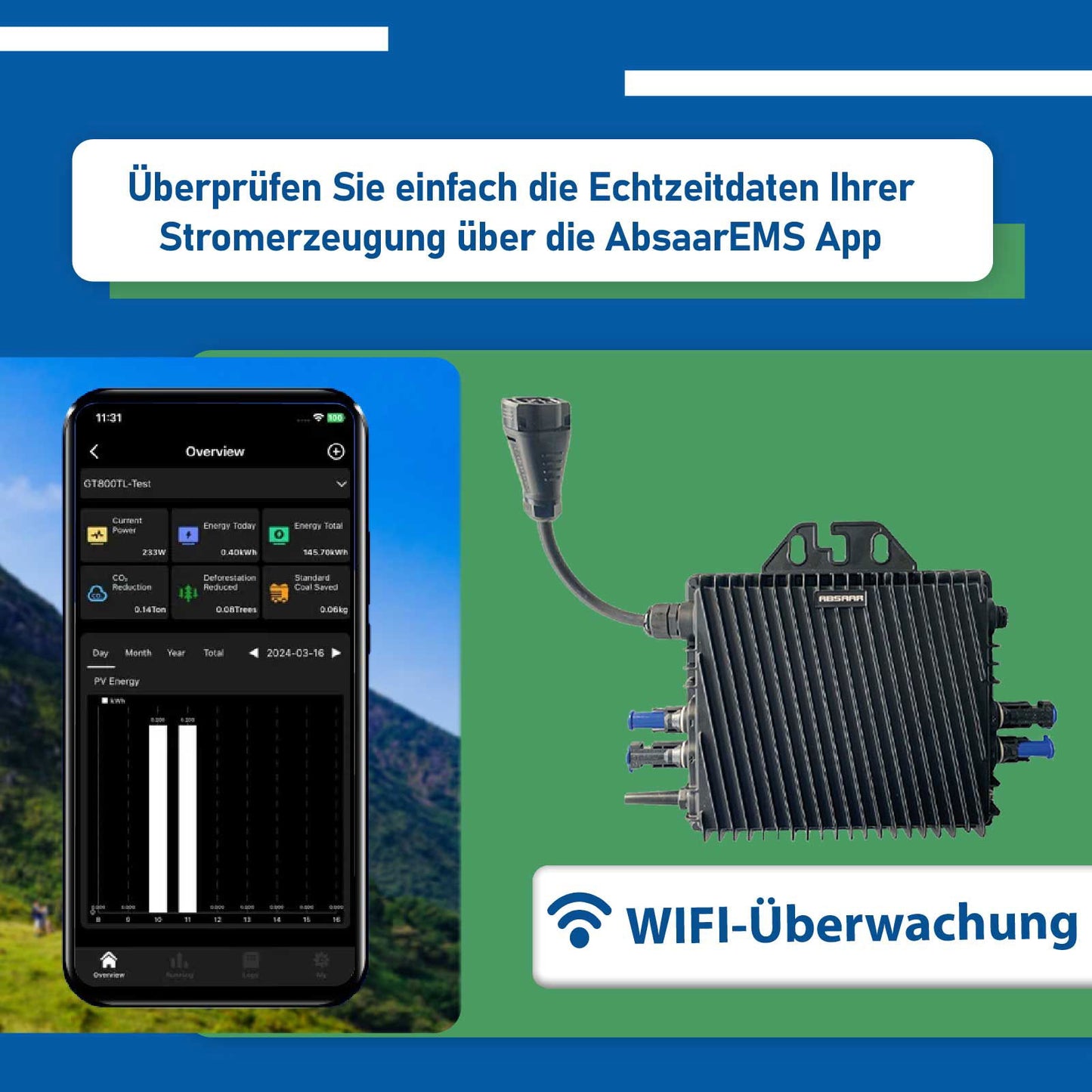 ABSAAR AB800A 800W Wechselrichter | PV WIFI Wechselrichter für Balkonkraftwerk