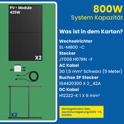 850W Balkonkraftwerk 800W Photovoltaik Solaranlage mit 800W Wifi Smart Wechselrichter Mini PV Anlage