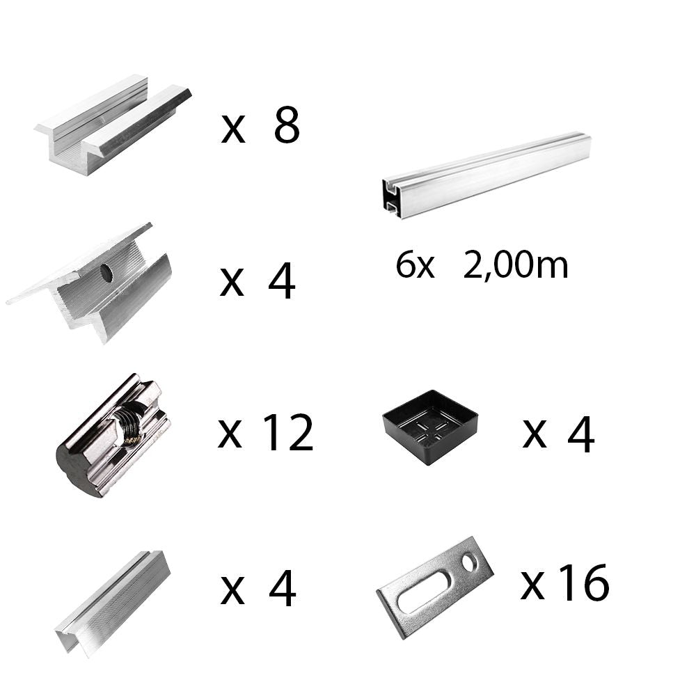 Befestigungskit mit Stockschrauben für Schrägdachmontage 1 bis 6 Solarpanel verschiedene Rahmenhöhe