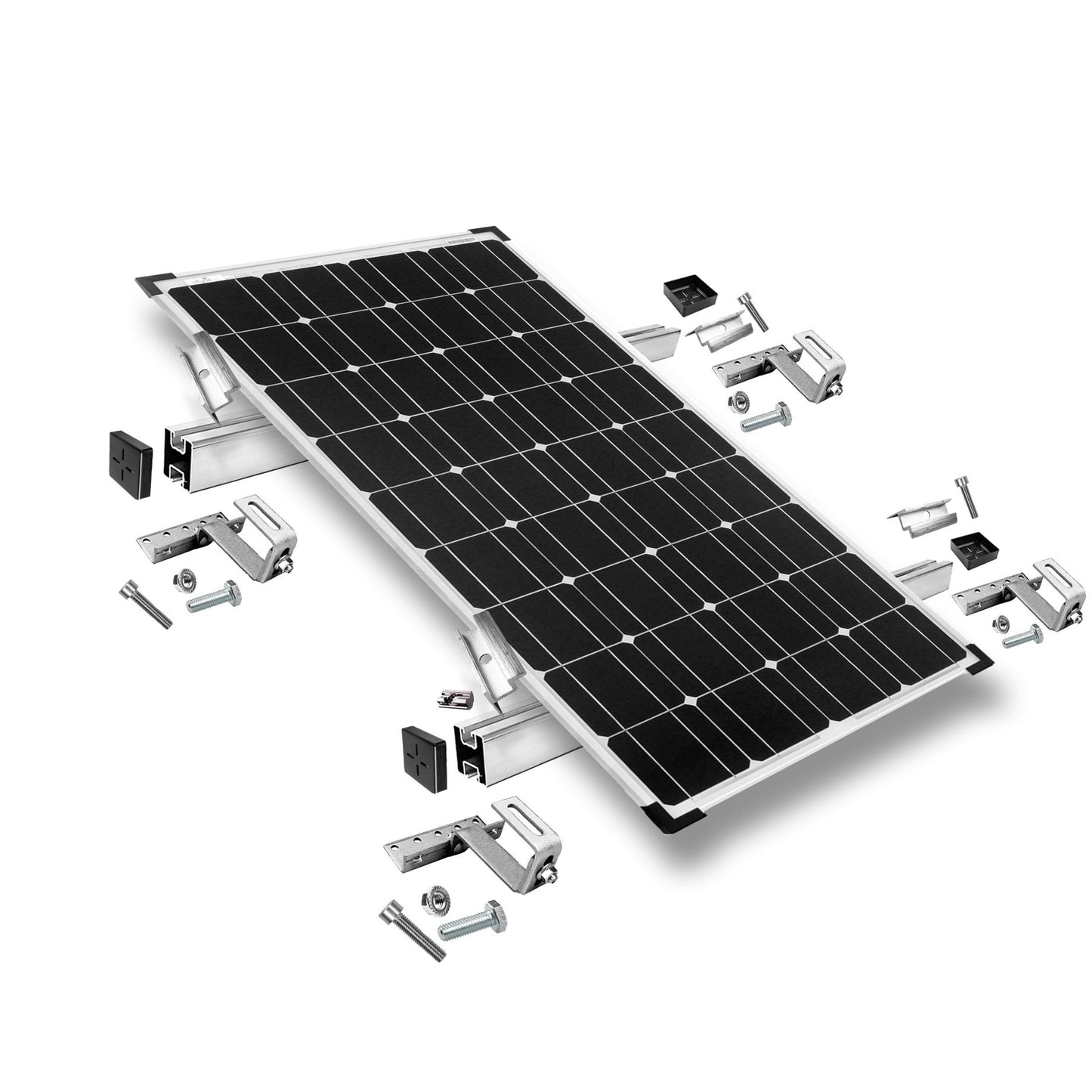 Befestigungskit mit Dachhaken 3-fach verstellbar (für Dachziegel) für Schrägdachmontage 1 bis 6 Solarpanel Rahmenhöhe 30mm