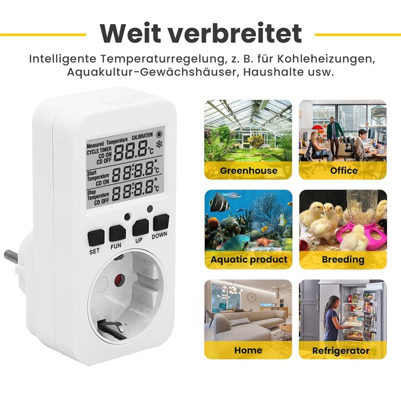 Temperaturregler für Steckdose mit Digitalanzeige und externem Sensor (50cm)