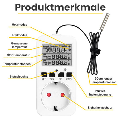 Temperaturregler für Steckdose mit Digitalanzeige und externem Sensor (50cm)