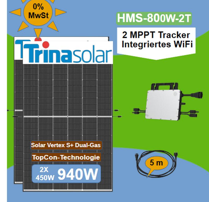 940W Balkonkraftwerk Hoymiles HMS-800W-2T 470W Trina Solar Module