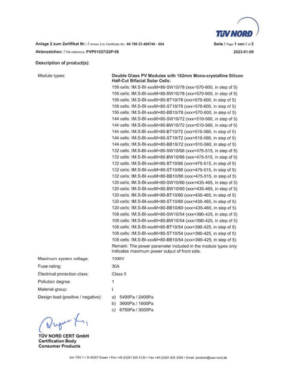 I'M.SOLAR Bifacial Solarmodul 430W Monokristallin Glas-Glas Schwarz