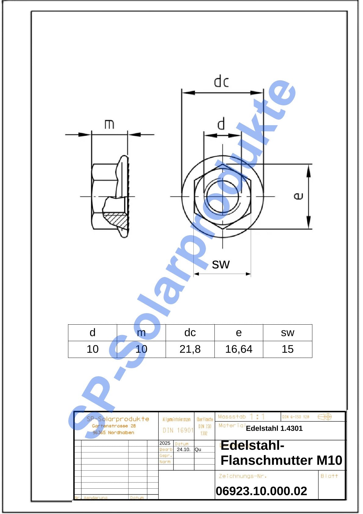 Flanschmutter mit Sperrverzahnung DIN6923 A2 V2A Edelstahl M6-M12