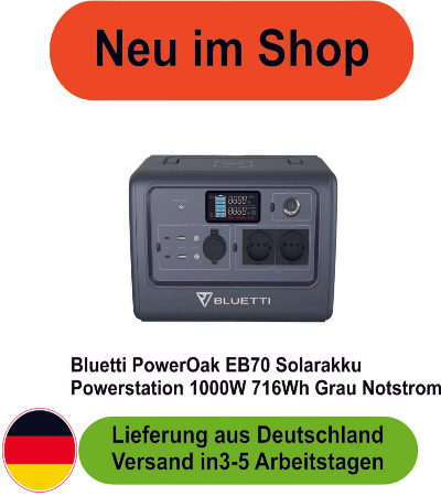 Bluetti PowerOak EB70 Solarakku Powerstation 1000W 716Wh Grau Notstrom