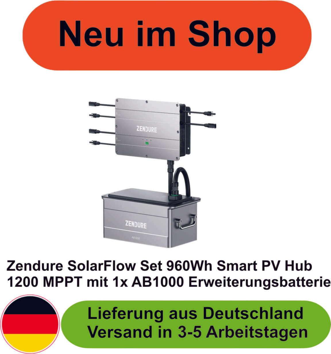 Zendure SolarFlow Set 960Wh Smart PV Hub 1200 MPPT mit 1x AB1000 Erweiterungsbatterie