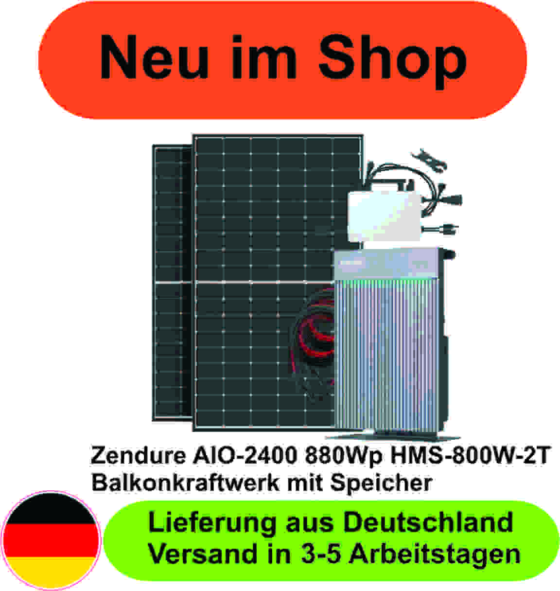 Zendure AIO-2400 880Wp HMS-800W-2T Balkonkraftwerk mit Speicher