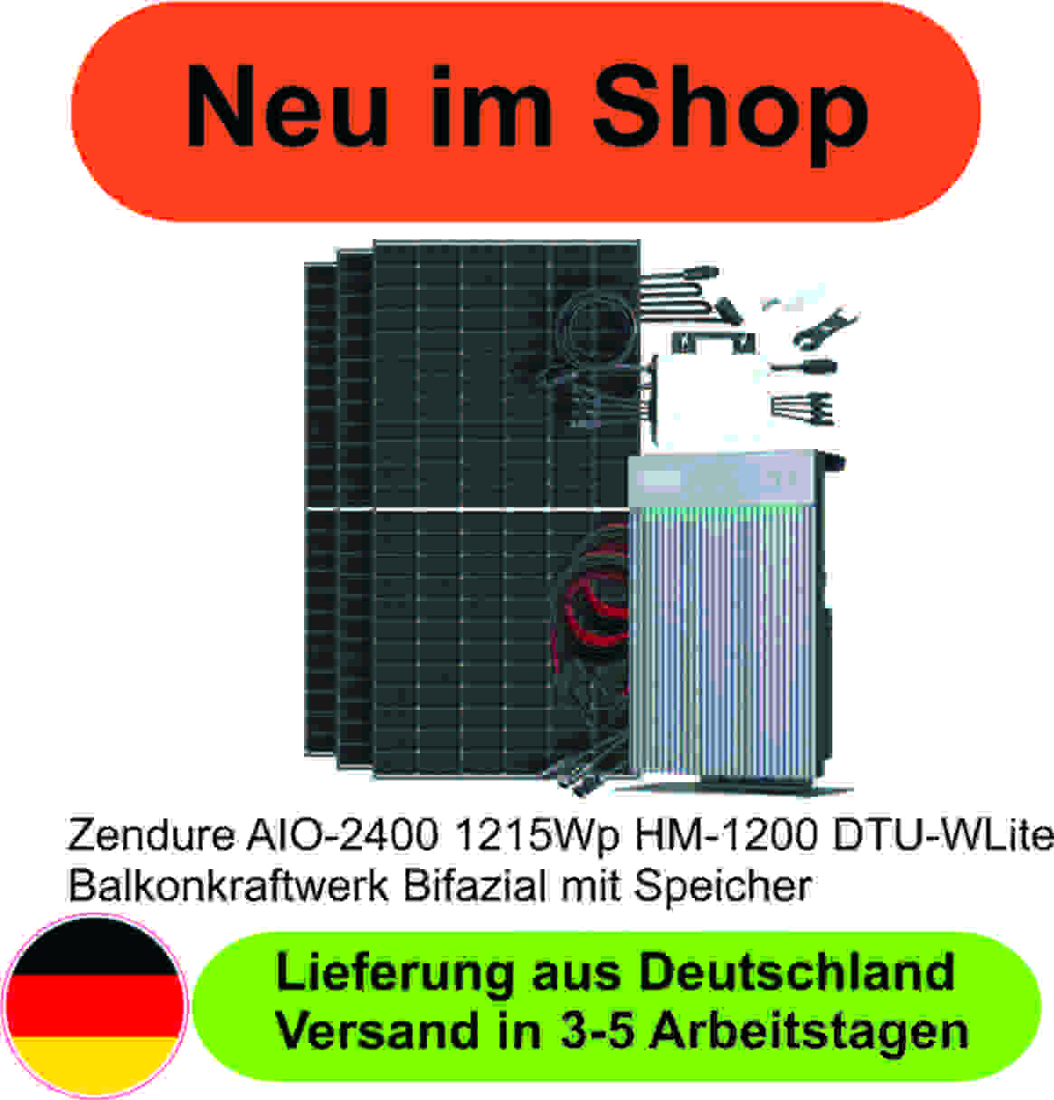 Zendure AIO-2400 1215Wp HM-1200 DTU-WLite Balkonkraftwerk Bifazial mit Speicher