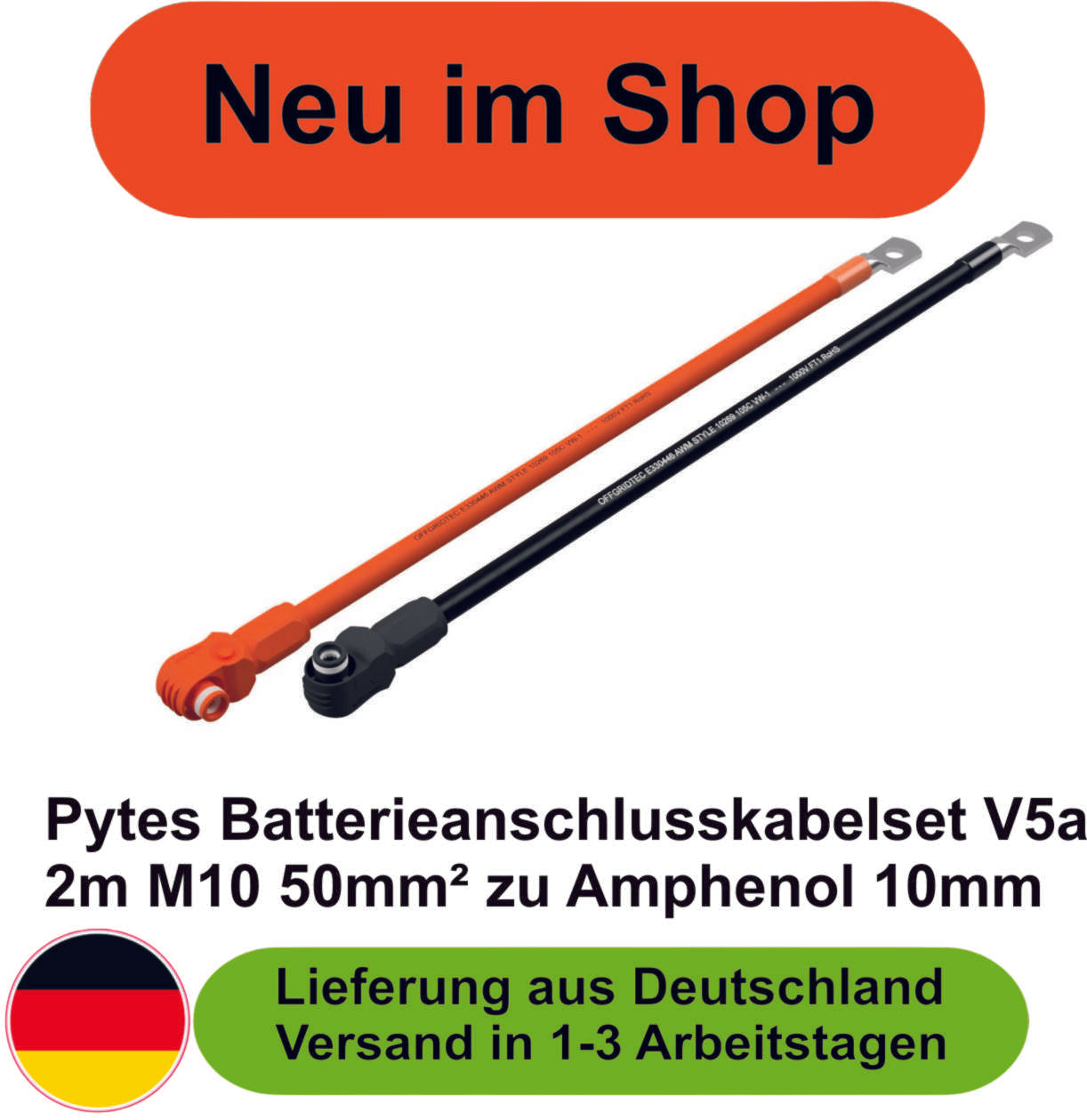 Pytes Batterieanschlusskabelset V5a 2m M10 50mm² zu Amphenol 10mm