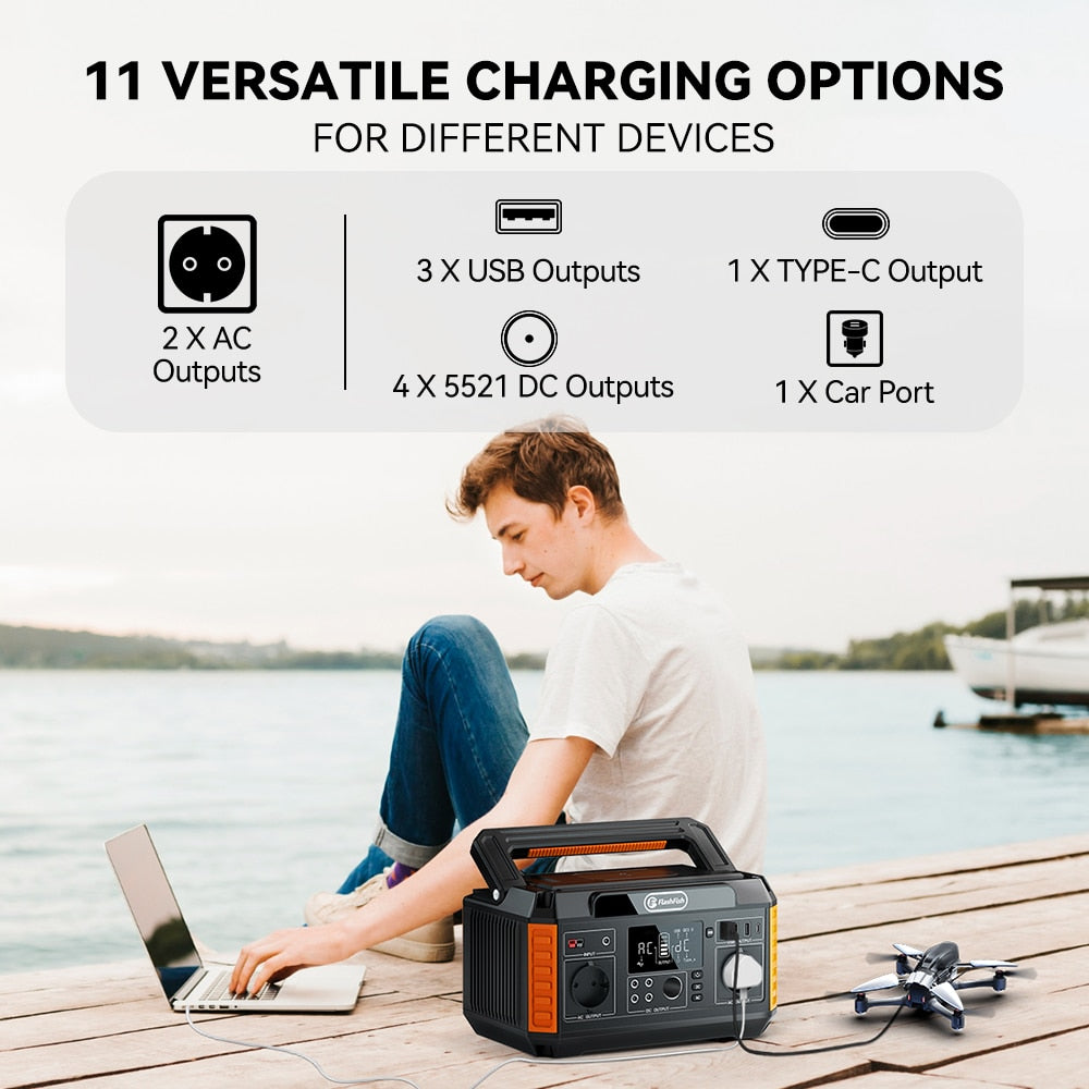 FlashFish Portable Power Station Camping 520Wh 560W EU AC Steckdosen