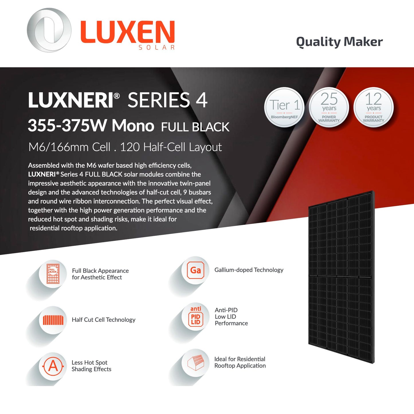 Luxen Solar 370W Full Black Solarmodul LUXNERI SERIES4