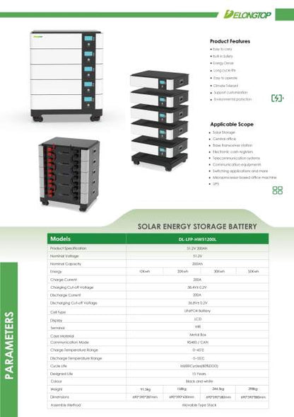 Powerwall LFP-51200-50 51,2 V 200 Ah  Stapelbatterie 50 KWh