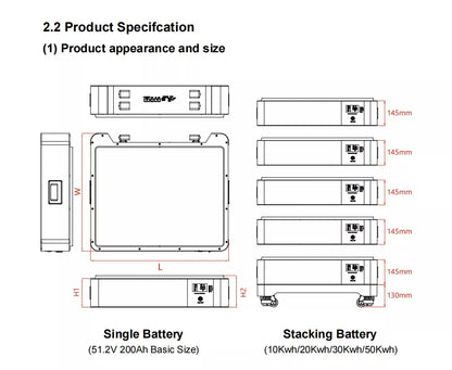 Powerwall LFP-51200-30 51,2 V 200 Ah  Stapelbatterie 30 KWh