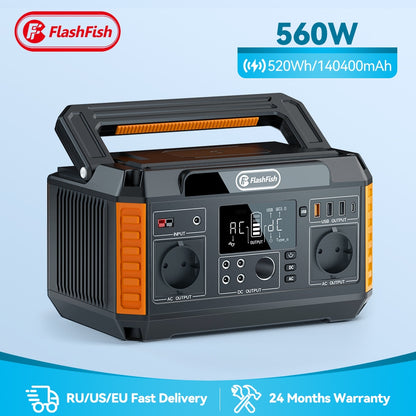 FlashFish Portable Power Station Camping 520Wh 560W EU AC Steckdosen